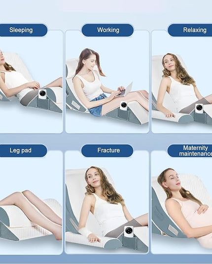 4Pcs Orthopedic Bed Wedge Pillow Set for Sleeping, Memory Foam Bed Wedge Pillow for Post Surgery, Back, Neck, Knee Pain Relief, Adjustable Sleeping Wedge Pillow with Washable Cover - LeafyLoom