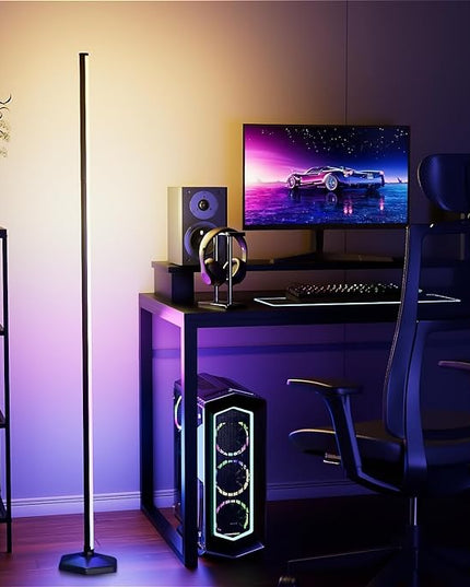 RGB Corner Floor Lamp, 65" Color Changing LED Floor Lamp Bluetooth APP Remote Control Music Sync Modern Standing Lamp 16 Million DIY Colors with Heavy Base for Living Room Bedroom GameRoom - LeafyLoom