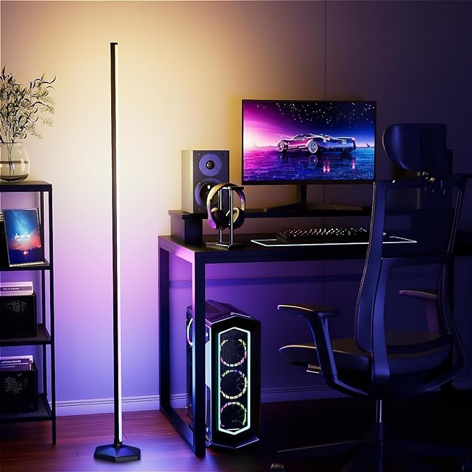 RGB Corner Floor Lamp, 65" Color Changing LED Floor Lamp Bluetooth APP Remote Control Music Sync Modern Standing Lamp 16 Million DIY Colors with Heavy Base for Living Room Bedroom GameRoom - LeafyLoom