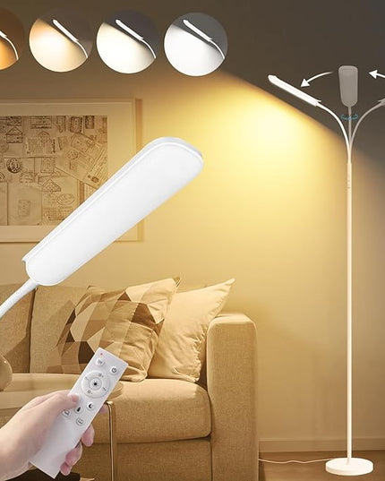 Floor Lamp White, Upgrade 18W 1800LM Super Bright LED Floor Lamp with Remote, Dimmable Timing Eye Caring Reading Light Modern Standing Floor Lamp for Living Room Bedroom Office - LeafyLoom