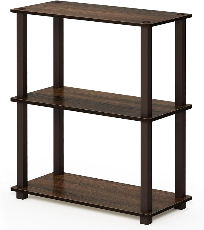 Furinno Turn-S-Tube 3-Tier Compact Multipurpose Shelf with Square Tube, Walnut/Brown (18025WN/BR) - LeafyLoom