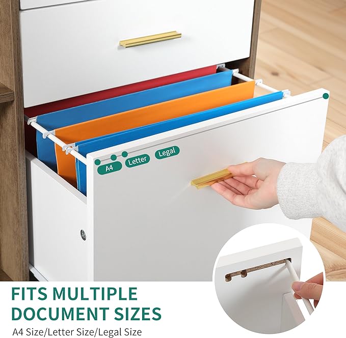 YITAHOME File Cabinet with Charging Station, Mobile Lateral Filing Cabinet with Lock for Home Office, Printer Stand with Open Storage Shelf, Fits A4, Letter, Legal Size Files, Grey Wash & White - LeafyLoom