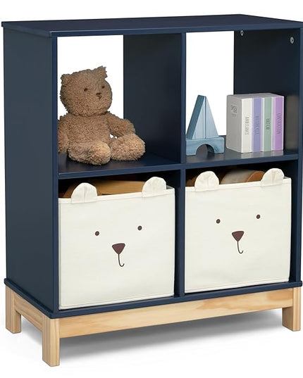 Delta Children babyGap Graham 4-in-1 Convertible Crib with Storage Drawer + Brannan Bear Bookcase with Bins + Brannan Bear Wall Shelf with 4 Hooks, Navy/Light Blue (Bundle) - LeafyLoom