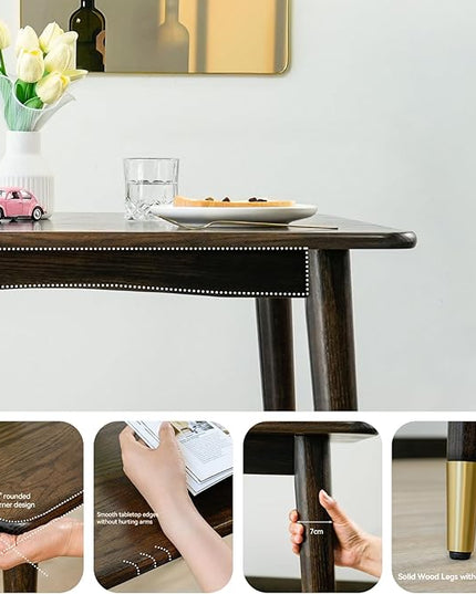 Dining Table 31.5“, Square Small Solid Wood Kitchen Table with Copper Decor for 2, Mid Century Modern Kitchen Dining Table, Oak Finish, Walnut, 31.5 x 31.5 x 29.5 Inch, Walnut - LeafyLoom