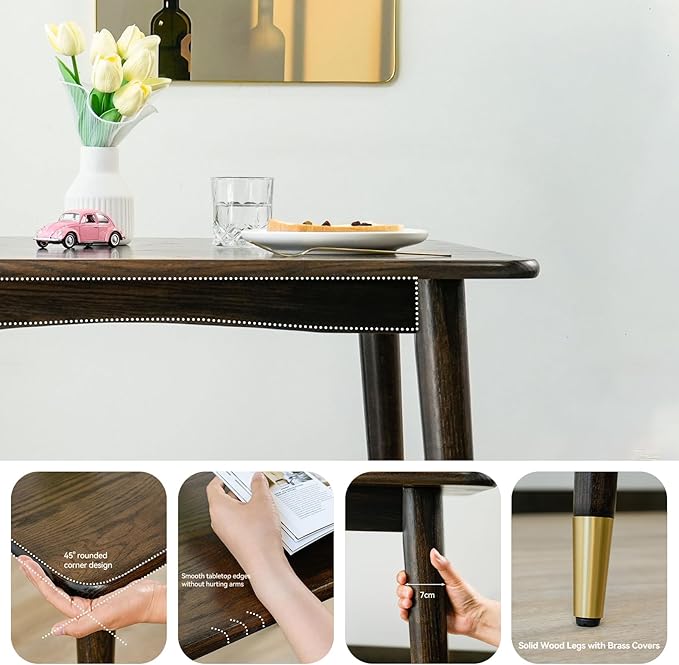 Dining Table 31.5“, Square Small Solid Wood Kitchen Table with Copper Decor for 2, Mid Century Modern Kitchen Dining Table, Oak Finish, Walnut, 31.5 x 31.5 x 29.5 Inch, Walnut - LeafyLoom