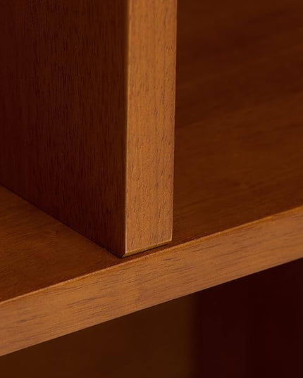 SIMPLIHOME Draper SOLID HARDWOOD 35 Inch Mid Century Modern Wide Bookcase and Storage Unit in Teak Brown, For the Living Room, Study Room and Office - LeafyLoom