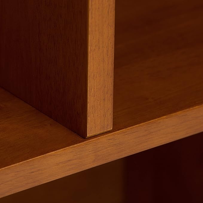 SIMPLIHOME Draper SOLID HARDWOOD 35 Inch Mid Century Modern Wide Bookcase and Storage Unit in Teak Brown, For the Living Room, Study Room and Office - LeafyLoom