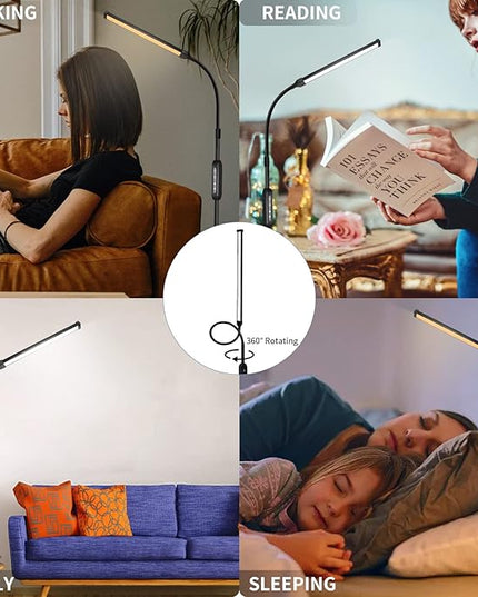 Led Floor Lamp for Eyelash Extensions Craft Task Floor Standing Light Adjustable Gooseneck Dimmable lash Reading Floor Lamp for Bedroom Office Black - LeafyLoom
