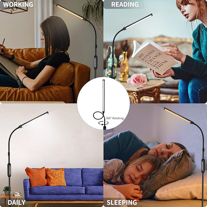 Led Floor Lamp for Eyelash Extensions Craft Task Floor Standing Light Adjustable Gooseneck Dimmable lash Reading Floor Lamp for Bedroom Office Black - LeafyLoom