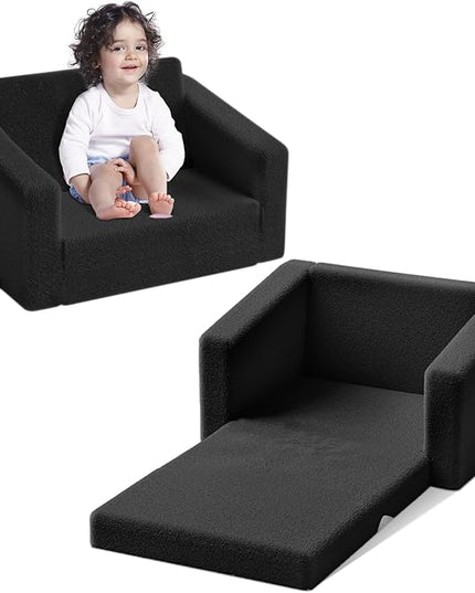 Kids Couch,2-in-1 Toddler Chairs for Boys,Kids Sofa with Storage,Comfortable Kids Sofa Bed,Fun Kids Lounge Chair,Toddler Furniture,Kids Playroom,Children'S Gifts (Black) - LeafyLoom
