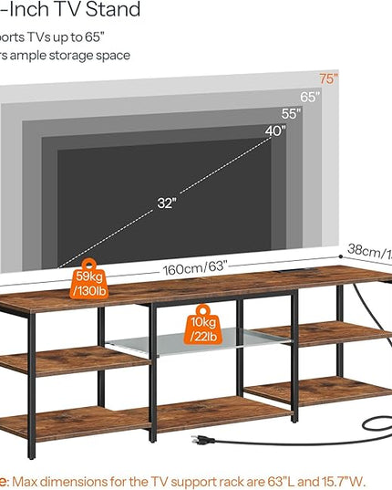 HOOBRO LED TV Stand for 75 Inch TVs with Charging Station, Gaming Entertainment Center with Open Storage, Media TV Console Table, TV Stand for Living Room, Bedroom, Rustic Brown and Black BF21UDDS01 - LeafyLoom