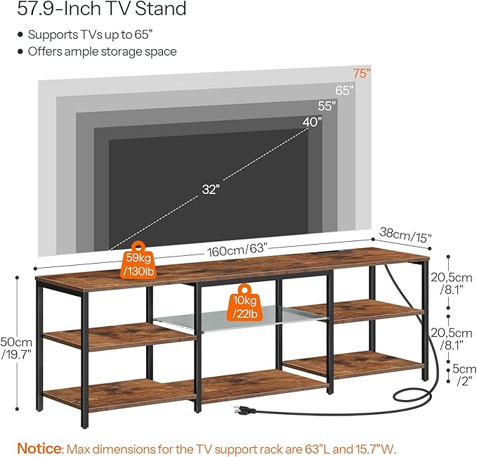 HOOBRO LED TV Stand for 75 Inch TVs with Charging Station, Gaming Entertainment Center with Open Storage, Media TV Console Table, TV Stand for Living Room, Bedroom, Rustic Brown and Black BF21UDDS01 - LeafyLoom