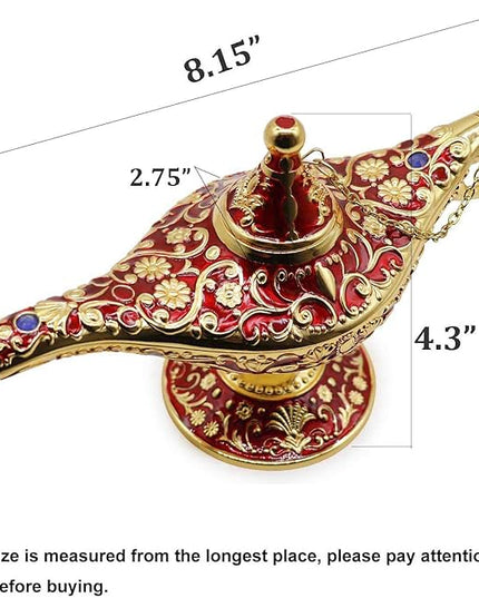Classic Vintage Collectable Rare Legend Aladdin Magic Genie Costume Lamp Home Table Decoration & Gift, Golden Red - LeafyLoom
