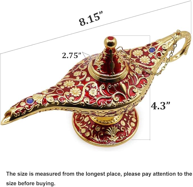 Classic Vintage Collectable Rare Legend Aladdin Magic Genie Costume Lamp Home Table Decoration & Gift, Golden Red - LeafyLoom