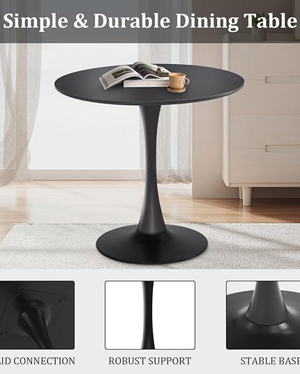 Round Dining Table,31.5”Kitchen Table for 2-4 People,MDF Table Top with Metal Pedestal Base,Tulip Design for Kitchen,Dining Room,Living Room,Leisure,Black - LeafyLoom