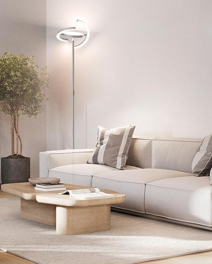 FIMEI Modern LED Floor Lamp Saturn Ring Original Design, Stepless Dimming and 3 Color Temperature, Rotatable and Independent Control of Round Light and Ring Light for Living Room Bedroom Office, Gray - LeafyLoom