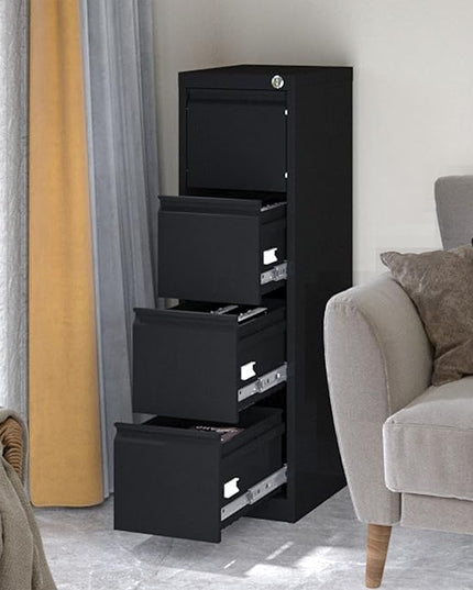 4 Drawer File Cabinet, Vertical Filing Cabinets with Lock, Metal File Cabinets for Home Office A4 Letter/Legal Size, Assembly Required - LeafyLoom