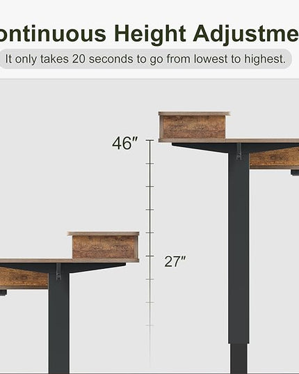 BANTI Height Adjustable Electric Standing Desk with 4 Drawers, 48 x 24 Inch Table with Storage Shelf, Sit Stand Desk, Rustic Brown Top - LeafyLoom