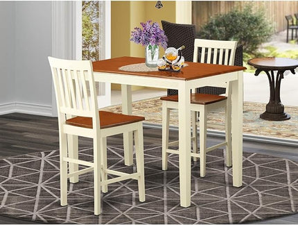 East West Furniture YAVN3-WHI-W 3 Piece Kitchen Counter Set for Small Spaces Contains a Rectangle Dining Table and 2 Dining Room Chairs, 30x48 Inch, Buttermilk & Cherry - LeafyLoom