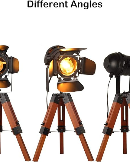 COSYLUX Industrial Tripod Camera Table Lamp Vintage Wood Cinema Decorative Searchlight farmhouse Standing Lighting Fixtures Nautical Spotlight Decorations-without E26 Bulbs for Living Room Office - LeafyLoom