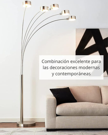 Artiva USA Micah - 5 Arc Floor Lamp w/Dimmer Switch, 360 Degree Rotatable Shades - Bright & Attractive, Brushed Steel - LeafyLoom