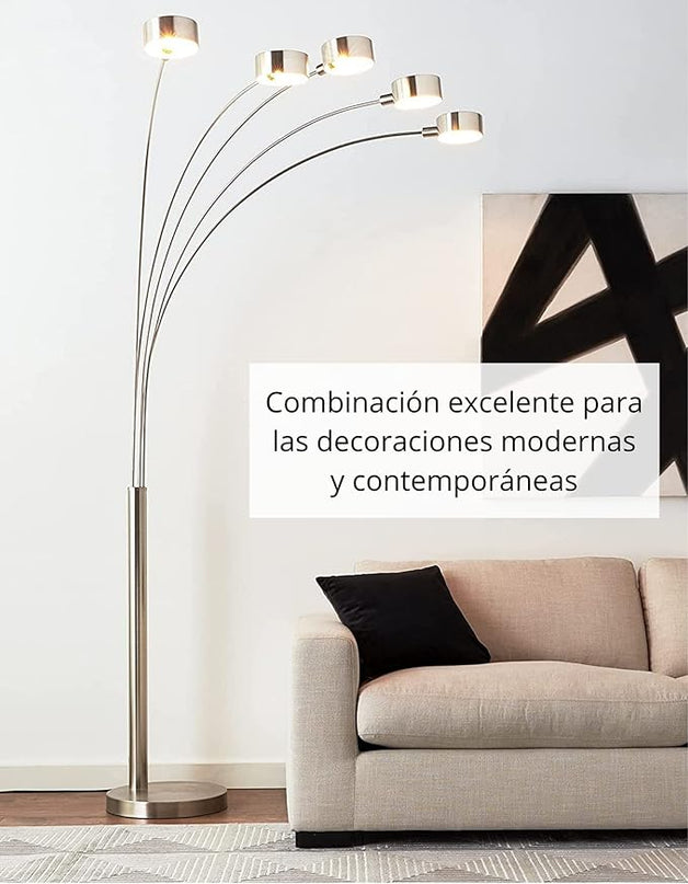 Artiva USA Micah - 5 Arc Floor Lamp w/Dimmer Switch, 360 Degree Rotatable Shades - Bright & Attractive, Brushed Steel - LeafyLoom