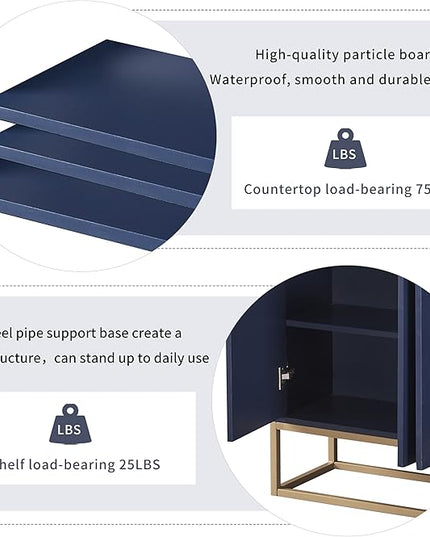 Sideboard Buffet Cabinet with Large Storage Space,Modern Particle Board Kitchen Console Table,W/ 4 Doors and Gold Metal Legs,Dining Room,Entryway,Navy, 47.2" - LeafyLoom