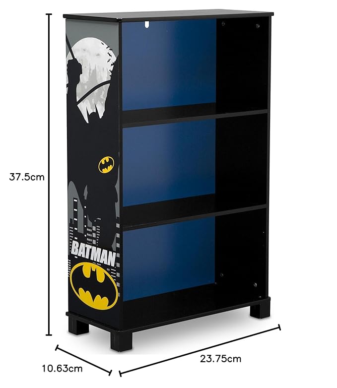 Delta Children Deluxe 3-Shelf Bookcase - Ideal for Books, Homeschooling & More, DC Comics Batman - Greenguard Gold Certified, Decor - LeafyLoom