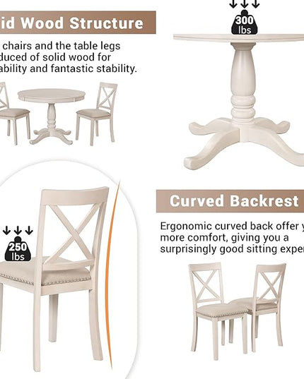 Merax Dining Table Set for 4,Retro Style Chairs with Solid Wood Legs for Kitchen Diningroom, Antique White - LeafyLoom