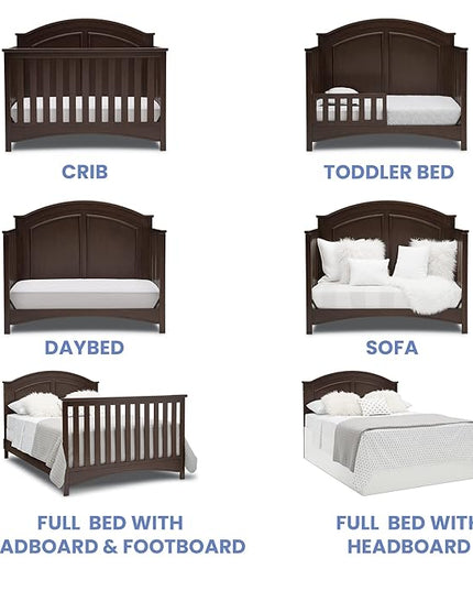 Delta Children Perry 6-in-1 Convertible Crib - Greenguard Gold Certified, Walnut Espresso - LeafyLoom
