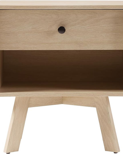 Walker Edison Mid-Century Modern 1 Nightstand Bedroom Storage Drawer and Shelf Bedside End Table, 21 Inch, Coastal Oak - LeafyLoom