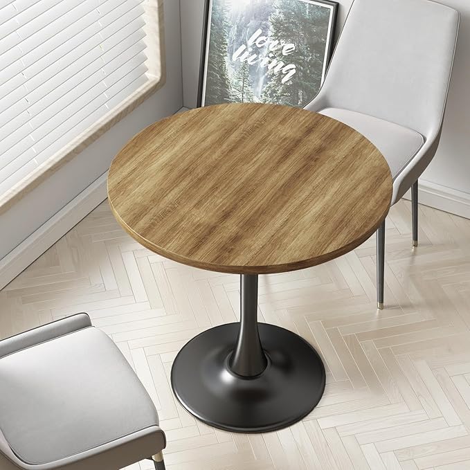 Wood Round Table Modern Dining Table Tulip Round Kitchen Table Wooden Mid Century Coffee Table for Living Room 24 inch - LeafyLoom
