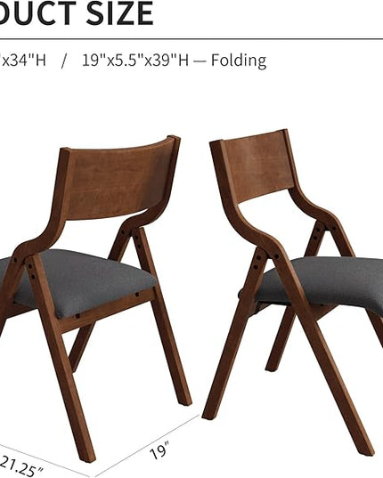 Ball & Cast Padded Folding Chairs 2 Pack,Solid Wood Frame,18" Seat Height,Space Saving,Easy to CarrySuitable for dining room, bedroom and outdoor, Dark gray - LeafyLoom