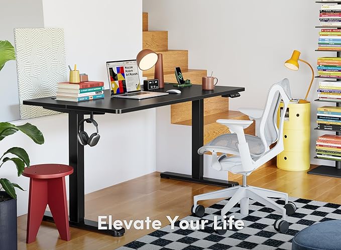 FEZIBO Electric Standing Desk, 55 x 24 Inches Height Adjustable Stand up Desk, Sit Stand Home Office Desk, Computer Desk, Black - LeafyLoom