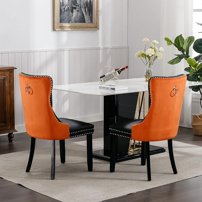 NicBex Haerin-SD-00105-LWJ Dining Chairs, 25.5"x19.7"x37.5", Black and Orange - LeafyLoom
