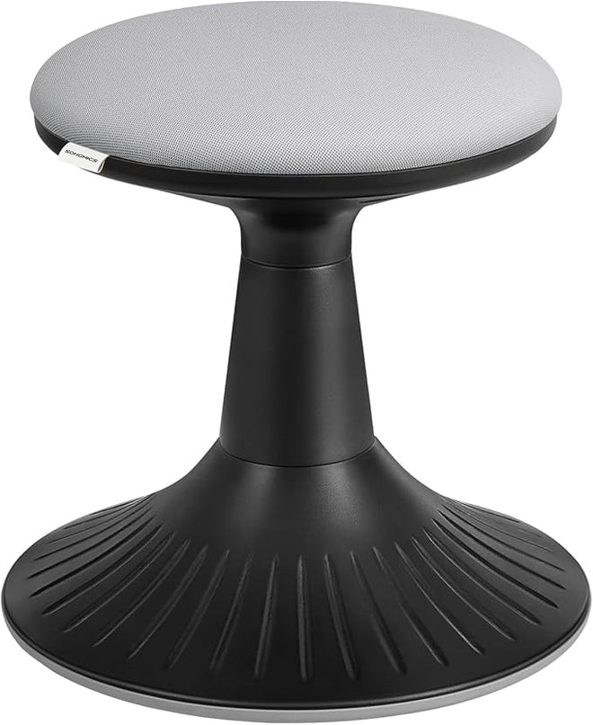 SONGMICS Kids Wobble Chair, Wiggle Stool for Kids Ages 5-8, Comfortable 60D Foam Seat, Breathable Fabric, Anti-Slip Base, 14.2-Inch High, Tool-Free Assembly, Ink Black and Dove Gray UOSC009B01 - LeafyLoom
