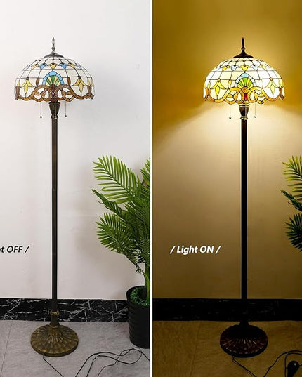 Tiffany Floor Lamp 3 Lights Baroque Stained Glass Standing Reading Light Antique Pole Corner Lamp for Living Room Bedroom Home Office,15.74 inch - LeafyLoom