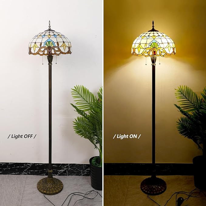 Tiffany Floor Lamp 3 Lights Baroque Stained Glass Standing Reading Light Antique Pole Corner Lamp for Living Room Bedroom Home Office,15.74 inch - LeafyLoom