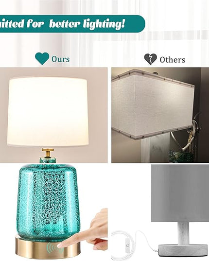 Touch Table Lamp Set of 2, Glass Table Lamps with Brass Gold Base Touch Control, Modern Tall Table Lamps for Bedroom Bedside Nightstand Living Room End Table, Bulbs Included, 24” - LeafyLoom