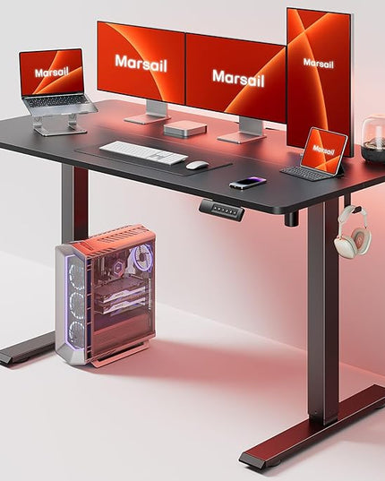 Marsail TZESD22B-USMS3 Standing Desk with LED Lights, 55 24 Inch, Black - LeafyLoom