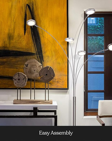 Brightech Orion Arc Floor Lamp for Living Room, Tree Floor Lamp with 5 Adjustable Arms, Multi-Head Standing Lamp with Flexible Rotating LEDs for Bedroom, Dorm - Bright Hanging Lighting - Satin Nickel - LeafyLoom