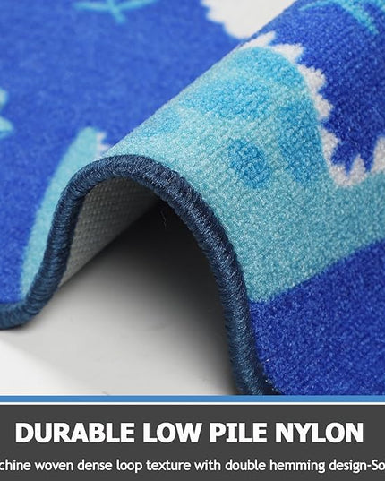 Capslpad Blue Dinosaur Kids Play Rugs for Boys Bedroom Colourful Cartoon Dinosaur Decor Kids Area Rug Non-Slip Washable Dinosaur Carpet Rugs for Kids Room,Playroom,Nursery Room Decor,5'×6.6' - LeafyLoom