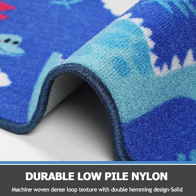 Capslpad Blue Dinosaur Kids Play Rugs for Boys Bedroom Colourful Cartoon Dinosaur Decor Kids Area Rug Non-Slip Washable Dinosaur Carpet Rugs for Kids Room,Playroom,Nursery Room Decor,5'×6.6' - LeafyLoom