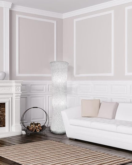 Floor Lamp for Living Room Bedrooms, Contemporary Floor Lamps with White Cloth Fabric Shade, Faux Feather Tassels Finish - LeafyLoom