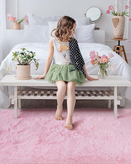 Softlife Ultra Soft Fluffy Area Rugs for Bedroom, Girls and Boys Room Kids Room Nursery Rug, 3 x 5 Feet Shaggy Fur Indoor Plush Modern Floor Carpet for Living Room Christmas Decor, Pink - LeafyLoom
