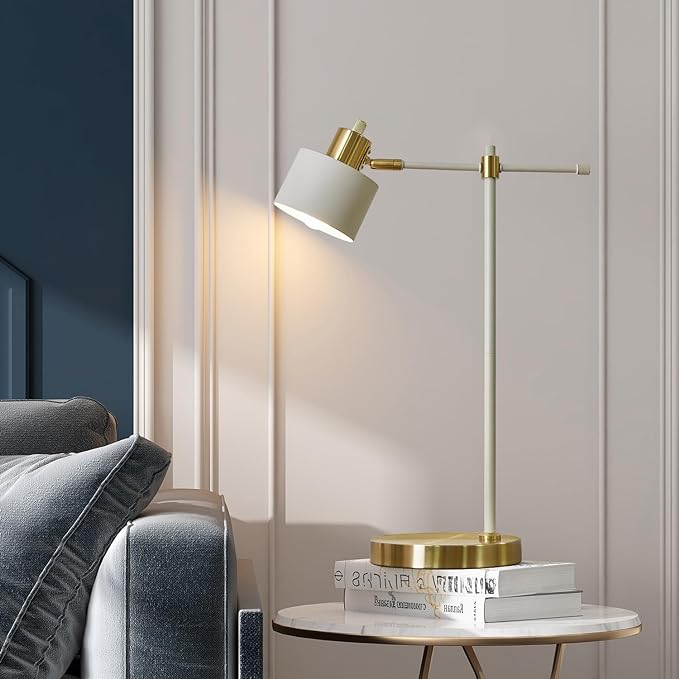 OYEARS Modern Industrial Desk Lamp for Reading LED 22.2“ Metal Table Lamp Light for Office Bedroom Study Room Living Room Nightstand Bedside Lamps Gold and Matte Black Accent (White, Bulb Included) - LeafyLoom