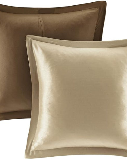 Madison Park Essentials Brystol 24 Piece Room in a Bag Faux Silk Comforter Jacquard Paisley Design Matching Curtains Down Alternative Hypoallergenic All Season Bedding-Set, Cal King(104"x92"), Brown - LeafyLoom
