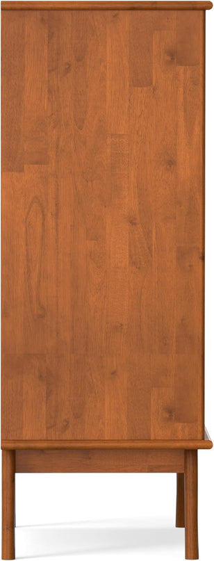 SIMPLIHOME Draper SOLID HARDWOOD Mid Century Modern 32 inch Wide Bar Cabinet in Teak Brown for The Living room, dining room and kitchen - LeafyLoom
