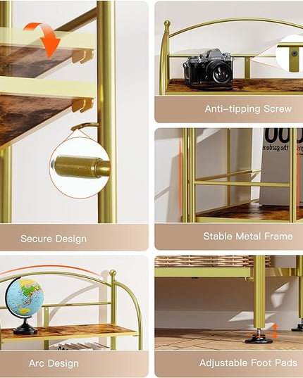 FRAPOW Folding Bookshelf No Assembly, 4 Tier Shelf Gold Collapsible Bookcase, Arched Metal Display Tall Book Shelf with Storage Shelves for Bedroom, Living Room, Home Office - LeafyLoom