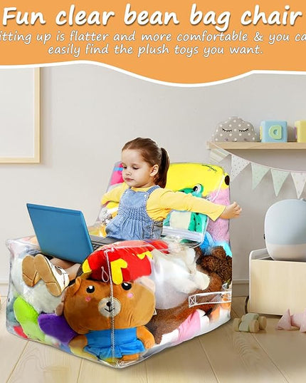 Clear Stuffed Animal Bean Bag Chair Cover for Kids, Waterproof Large Stuffable Beanbag Chair Cover, Creative PVC Plush Toys Storage, for Organizing Toddler & Children Rooms Soft Stuff Animal - LeafyLoom